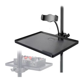 Coret Universal Microphone Holder Plastic Tray for Mic Stand, with Phone Holder, Adjustable Mic Karaoke Stand Holder Tray, Clamp on shelf Tray for Round tube,for Stage, Live Streaming Recording