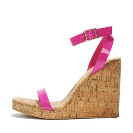 Danyi Buckle Closure Patent Cork Wedge (Danyi) - Fuchsia 9