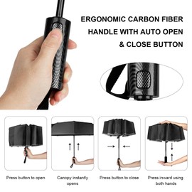 ZUOYOUZ Windproof Travel Umbrella,10 Ribs Folding,Lightweight,Sturdy,Strong and Automatic Vented Double Canopy Easy Automatic Open/Close Reflective Strip Umbrella for Men & Women