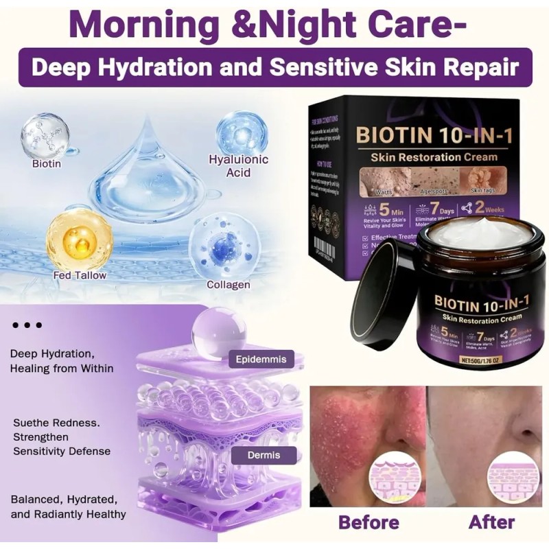 A Crema Restauradora Piel Biotina 10 En 1 Hidratante .