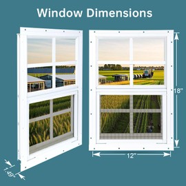 Melkus Shed Windows 1 Piece 12"x18" Flush Mount Household Windows with Tempered Glass and Screen, Sliding Windows for Chicken Coop, Shed, Garage, Playhouse, Barn,Greenhouse, White