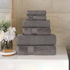 Superior Cotton Chevron 6-Piece Towel Set, Zero Twist, Quick Dry, Home Essentials, Shower, Spa, Luxury Plush Soft Absorbent Towels, Includes 2 Bath, 2 Hand, 2 Washcloth/Face Towels, Charcoal