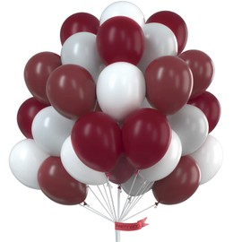 PartyWoo Burgundy Balloons 60 pcs 12 Inch Maroon Gray White Ruby Red Dark Red Grey Helium Balloons for Graduation Christmas Wedding Thanksgiving Memorial Day Baby Shower Birthday Party Decorations