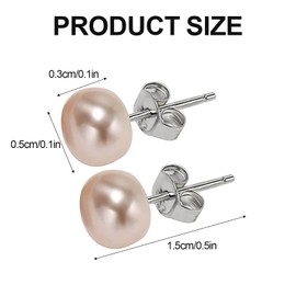 Pearl Earrings Studs 1 Pair 5.5-6 mm Freshwater Cultured Pearl 925 Sterling Silver Stud Earrings, White Pearl Ear Studs Imitation Pearl Earring Bridal Wedding Jewellery Birthday Gift for Women Girls,