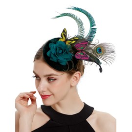 Coucoland Fascinators Hat for Women Pillbox Tea Party Hat Derby Butterfly Feather Cocktail Fascinator Headband (Dark Green)