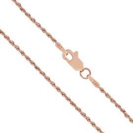 Honolulu Jewelry Company 14K Real Solid Rose Gold 1mm Rope Chain Necklace Lobster Clasp - 16 Inches