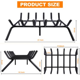 Luoieo Fireplace Grate,Fireplace Log Holder,21 inch-high Heavy Duty Solid Cast Iron FIrewood Log Burning Rack for Inside The Fireplace Accessories Outood Fire Pit Kindling Fireplace Tools