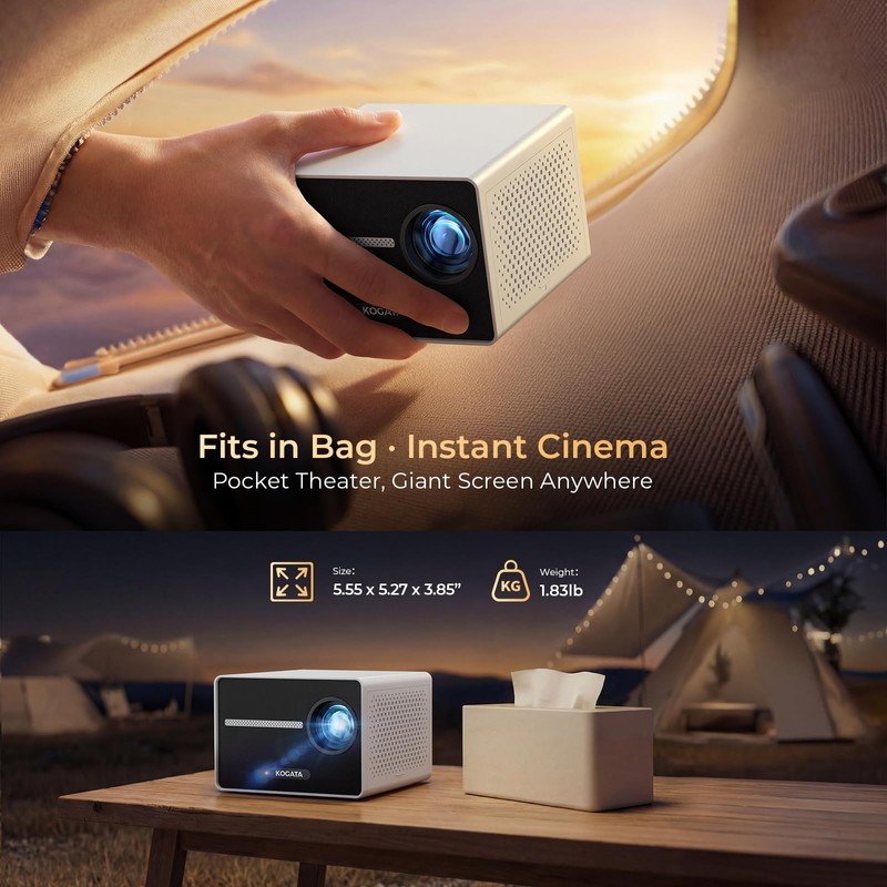 [1080P/Built-in Apps] Smart-Portable-Mini-Projector with WiFi and Bluetooth, Electric Focus/ 4P