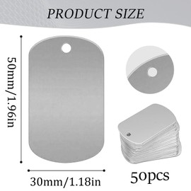 Carkio Engraving Blank Tags Silver 50mmx30mmx1mm Aluminum Hang Tags - 50 pcs Stamping Blanks DIY Number, Name, Pet Dog, Plant Tags - Easy to Punch, Engrave, or Stamp