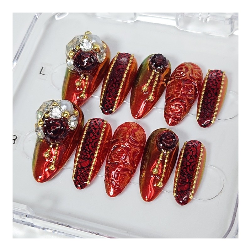 Bloody Rose Handmade Nail Tips - Long Stiletto / 블러디
