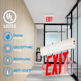 LEONLITE Emergency Exit Sign, LED Edge Lit Exit Sign, Exit Light with Battery Backup, UL Listed, Double Sided, Rotating Acrylic Clear Panel, Top/Side/Wall Mount, 120/277V, Red, Pack of 4