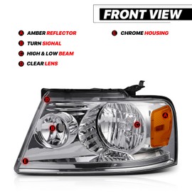 M-AUTO Left & Right Headlights Assembly Compatible with 2004-2008 Ford F-150, 2006-2008 Lincoln Mark LT, Factory Style Chrome Housing Amber Corner Headlamps