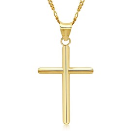 14K Gold Box Chain Style Cross Pendant Necklace Solid plated Clasp for Men,Women,Thin for Charms Miami Cuban Link Diamond Cut 24" Easter Gift (22.0)