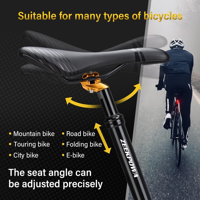 31.6 mm diameter spring-loaded seat post, lightweight and adjustable, spring-loaded