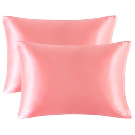 PiccoCasa Satin Pillow Cases 2 Pack, Satin Silk Pillowcase for Hair and Skin with Zipper Closure Soft Pillow Cases Cover Set Light Coral 50 x 65cm