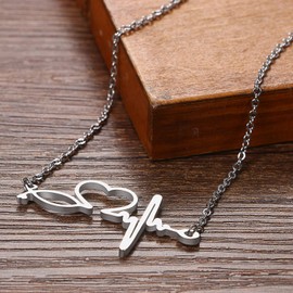 Cupimatch Heart Necklace Women's ECG Chain Nurse Novelty Jewellery for Women Girls 40 cm Silver, Stainless Steel