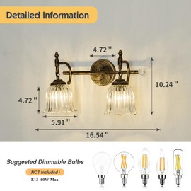 CVKASH 2-Light Bathroom Vanity Light Fixtures Over Mirror,Bronze Modern Vanity Light with Glass Shade Vintage Wall Sconce for Bedroom Dressing Room Living Room Hallway Cabinet