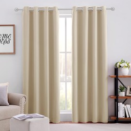 HOMEIDEAS Beige Blackout Curtains 52 X 84 Inch Bedroom Curtains 2 Panels Room Darkening Curtains, Soundproof Thermal Grommet Window Curtains for Living Room
