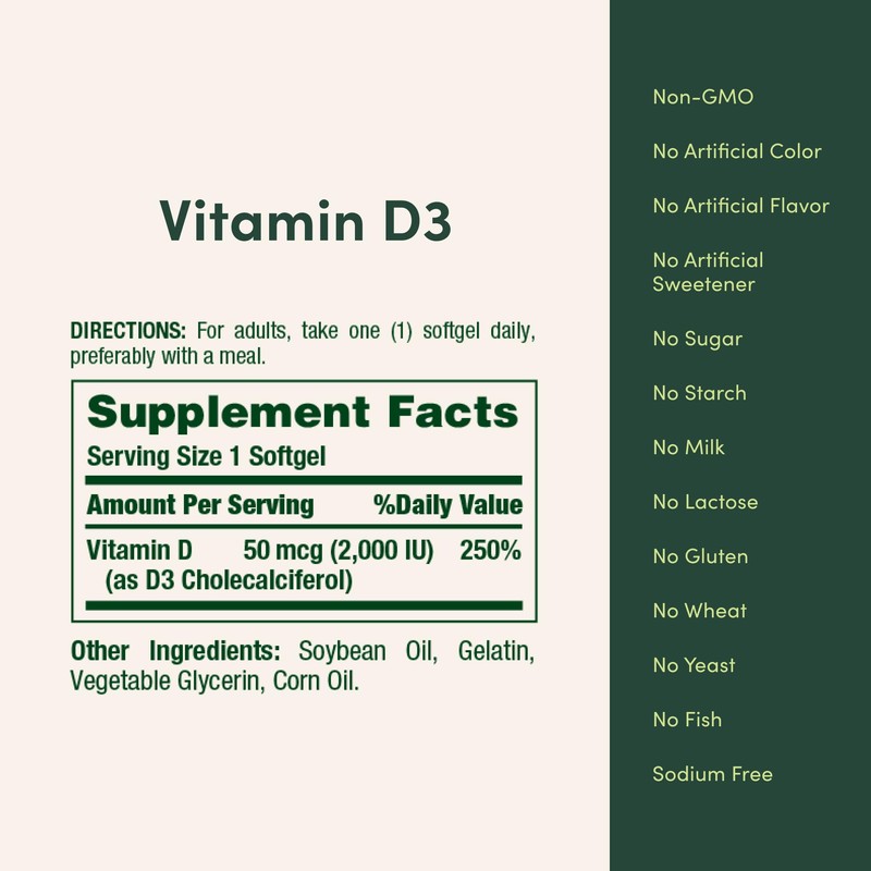 Nature's Bounty Vitamin D3 2000 IU | Supports Immune Health,