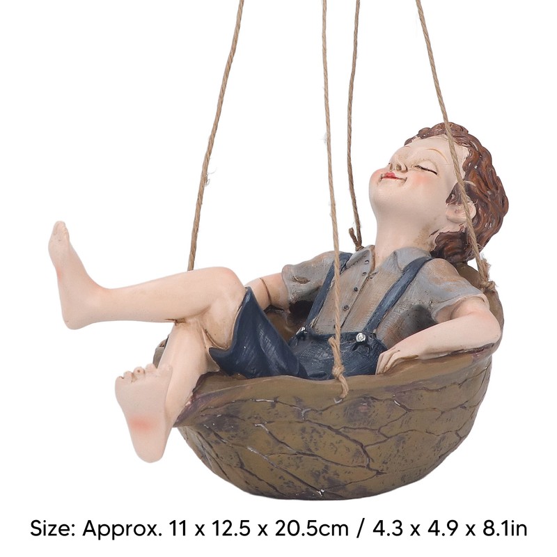 Hanging Boy Statue Hand Painted Rainproof Windproof Resin Outdoor Hanging