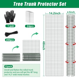 UQM 48 Inch Tree Trunk Protector, 12 Pcs Metal Tree Guards Trunk Protector with Glove & Metal Stakes & Zip Ties, Mesh Tree Bark Protector, Plant Protectors from Deer Animals Mowers Trimmers