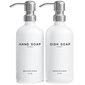 Brighter Barns White Glass Hand and Dish Soap Dispenser Set by Brighter Barns - Kitchen Soap...
