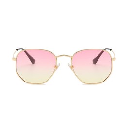 qinqilanqi-S Fashion Polygonal Sunglasses for Men and Women, Classic Super Light Metal Frame Lenses, UV Protection, Gold/Rose Yellow Gradient