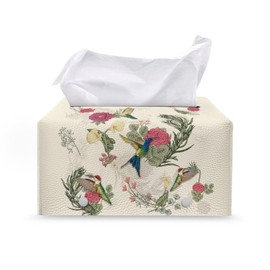 Wiryuouvt Hummingbird Tissue Box Red Flower Tissue Box Cover Rectangle Tissues Boxes Cover Leather Tissue Box Cover Decor for Kitchen Living Room Bathroom