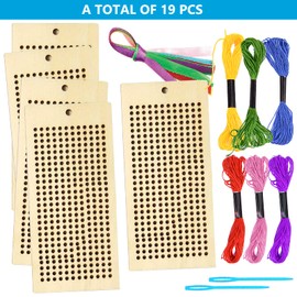Wooden Bookmark Cross Stitch Kits, 5 Pack Embroidery Starter Kit Embroidery Set Cross Stitch Bookmark Kits with Cross Stitch Frame, Needles, Threads, Ribbons for Kids Beginners DIY Project Art Craft