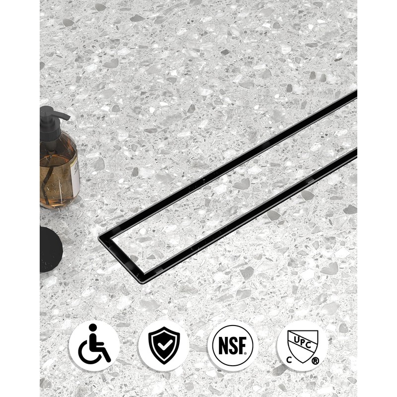 HTOH Shower Drain Offset for Bathroom: 18-Inch Black Linear Shower