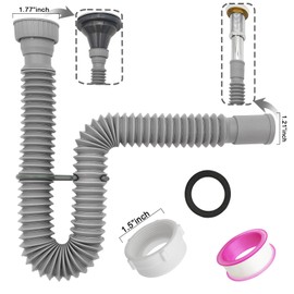 Flexible Expandable Bathroom P Trap, 1 1/4 to 1 1/2 Sink Drain Adapter Included, Wash Basin Rubber Tips Sink Drain Pipe, Universal Extension Tube for Kitchen Bathroom Sink Sewer Drain