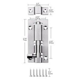 Yesmin 1 Pcs 3-Inch Stainless Steel Pin,Door Bolt Cylinder Sliding Lock,with Screws,Suitable for Bathroom,Bedroom,Shed,Garden,Toilet