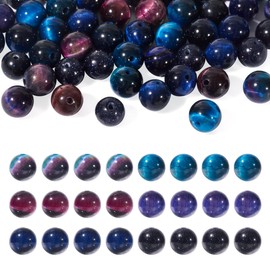 KISSITTY 60pcs 8mm Natural Tiger Eye Beads Synthetic Blue Goldstone Beads with Elastic Crystal Thread Gemstone Spacer Bead Bracelet Making Kit for Men Women Adults Bracelets Jewelry Making