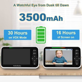 HelloBaby HelloBaby 5 Inch Video Baby Monitor with Camera and Audio, Remote Pan-Tilt-Zoom Camera with Night Vision, 2-Way Talk, Temperature, 8 Lullabies and 1000ft Range Baby Monitor No WiFi Needed