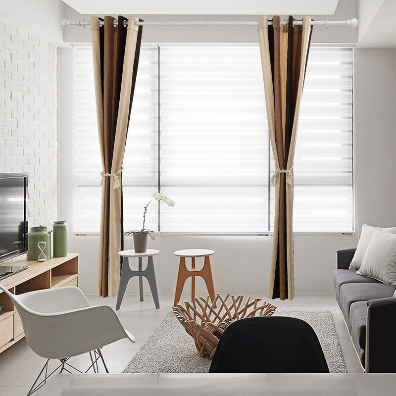 VIAGL Bedroom Curtains Absolute Heat Insulation Chenille Vertical Striped Color