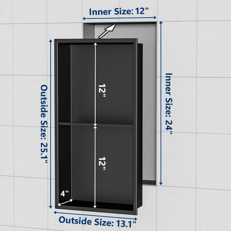 Qeke Stainless Steel Shower Niche 24" X 12", No Tile