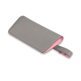 COGURE COP-GC Glasses Case, Sunglasses Case, Open Type, With Belt, Genuine Leather, Shrink Calf Leather, Thin, Slim, Lightweight, Unisex, Gift Box Included, grege + pink