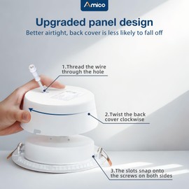 Amico 6 Pack 6 Inch Gimbal LED Recessed Lighting, 40° Tilt Adjustable Directional Canless Downlight, 2700K/3000K/3500K/4000K/5000K Selectable, Better Airtight, 15W 100W Eqv, 1100LM, ETL&FCC