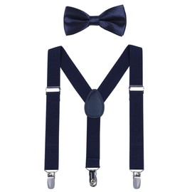 WELROG Kids Suspender Bow Tie Sets - Adjustable Braces With Bowtie Gift Idea for Boys and Girls (Navy blue)