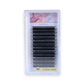 Premium Eyelash Extension Set - 5D Premade Fans Eyelashes Extensions - CC Curl Volume Lash Extensions - Black Individual Eyelashes Tray for Professional Salon, (12mm /0.07CC Curl - 5D)