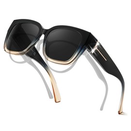 TJUTR Polarized Sunglasses Fit Over Glasses for Women, Oversized Driving Sun Glasses with Rhinestone Designer Style