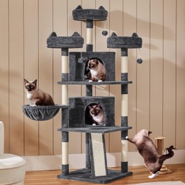 Yaheetech Yaheetech 68.5in Multi-Level Large Cat Condo with Sisal-Covered Platforms Scratching Board & Scratching Posts, Cozy Perches, Stable Cat Tower/Tree Pet Play House, Dark Gray