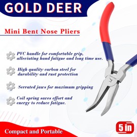 GOLD DEER Mini Bent Nose Pliers Mini Bent Nose Pliers with Serrated Jaw Mini Jewelry Pliers Precision Fine Pliers Jewelry Tool Micro Angle Needle Nose Pliers for Gripping and Bending Wires