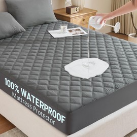 Downstoria Waterproof Mattress Protector, Queen Size Mattress Pad, Soft Breathable Gray Mattress Cover with 6"-16" Deep Pocket, Dirt-Proof Washable Bed Cover for Home, Bedroom, Hotel