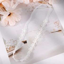 Vovii Baptism Headband for Baby Girl, White Lace Baby Headband Baptism Hair Accessories for Baby Girls, White Newborn Bow Flower Christening Headband with Pearl for Baby Girl Toddlers Baptism