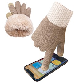 lifwimner Winter Gloves Women's Touchscreen Warm Fleece Knitted Gloves Thermal Winter Gloves for Outdoor Sports Running Cycling Leisure, khaki