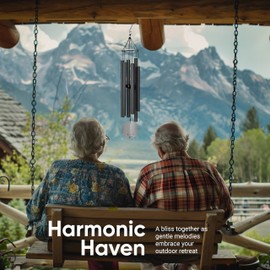 Nature’s Melody Aureole Tunes Wind Chimes – Outdoor Windchime with 6 Tubes Tuned to C Pentatonic Scale, 100% Rustproof Aluminum, Powder Finish & S Hook Hanger for Sympathy, Memorial Gift or Zen Garden