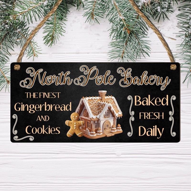 "North Pole Bakery" Christmas Plaque - Festive Gingerbread House Sign