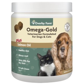 Overby Farm Omega Gold Salmon Oil Soft Chew for Cats and Dogs, 90-Piece, 256 g