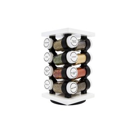 Orii 16 Jar Rotating White Spice Rack with Spices Included & 5-Year Spice Refill Program – Compact Countertop Spice Rack with Glass Jars